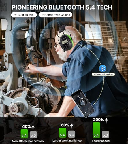 AM FM Radio Hearing Protection Earmuff, Bluetooth 5.4, 30SNR - color: Am/Fm+ Bluetooth-green