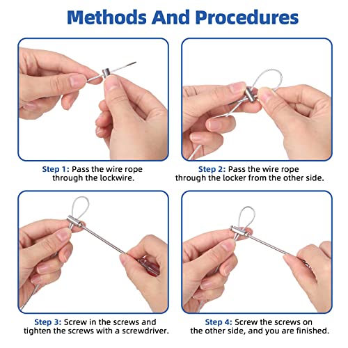 Glarks 121Pcs Stainless Steel Wire Rope Clip Clamp and Aluminum Crimping Loop Sleeve Assortment Kit, Single/Double Hole Wire Rope Lock Clip with End Screw Stopper, Cable Sleeve, Phillips Screwdriver