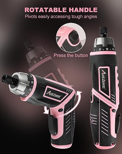 AVID POWER 4V Electric Cordless Screwdriver Set 5.65Nm 44 Bits with Case - color: 2-pink