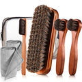7 Pcs Horsehair Shine Shoes Brush Kit Polish Dauber Applicators Cleaning Leather Shoes Boots Care Brushes Suede Cleaner Brush with Microfiber Shoe Cloth(7 Pcs Style C) - style: 7 Pcs Style C