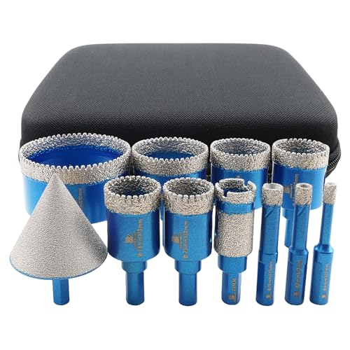 Tile Hole Saw Kit Diamond- BRSCHNITT 11pcs Diamond Core Drill Bit for Porcelain Tile Ceramic Marble Granite Drilling Triangle Shank - size: 6/8/10/25/28/32/35/45/65D+20F+50C