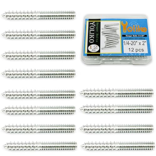 12 Pack 1/4-20 x 2 Inch Silver Hanger Bolts 1/4-20" Double Headed Bolts 1/4 Wood Dowel Screw Self-Tapping Screw Hanger Bolts for Furniture Screws Double Screw Threaded Rods Bolt 50mm Length - size: Silver 1/4-20"x2"-12PCS