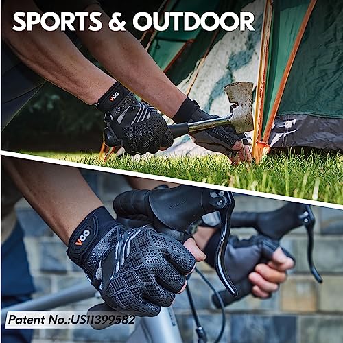 Vgo... NGG X1 Seamless Utility Gloves, Half Finger Mechanic Synthetic Leather Gloves,Knuckle Impacted Work Gloves - color: Black, size: Medium(1 Pair)