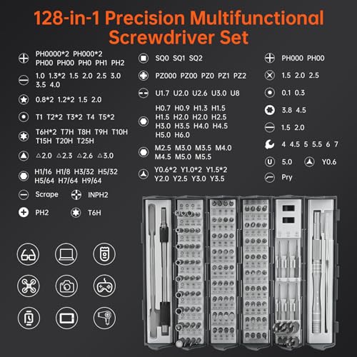 128 in 1 Precision Screwdriver Set - Father’s Day Gifts for Men, Ratchet Screwdriver Set, Professional Magnetic Repair Tool Kit with 122 Bits for Phone Camera Laptop Watch