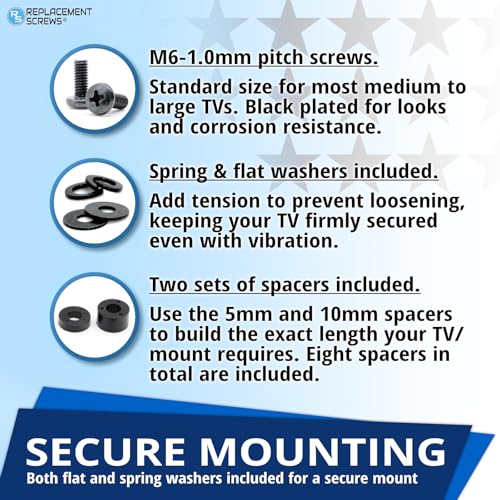 ReplacementScrews M6 x 30mm TV Wall Mount Screws - Universal Metric M6 Kit