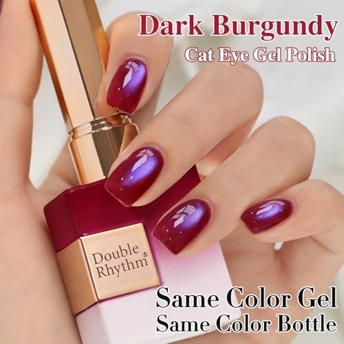 Double Rhythm Jelly Glass Cat Eye Gel Polish with Magnet 15ML Holographic Glitter Shimmer Translucent Sheer Color Magnetic Nail Polish Salon DIY at Home (Burgundy Purple-MC1265) - color: Aurora Burgundy