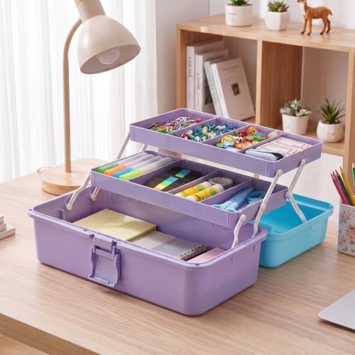 BTSKY 3-Layer Plastic Dividing Storage Box Craft Organizer and Storage - color: Blue+Purple