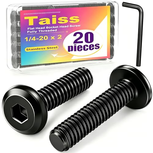 Taiss 20pcs 1/4-20 x 2 Flat Head Socket Head Screw,Furniture Bolts,Furniture Screws 304 Stainless Steel,1/4 Bolts Black Zinc Plated Fully Threaded,Countersunk Connector Screws with Hex Spanner - size: 20PCS 1/4-20x2"