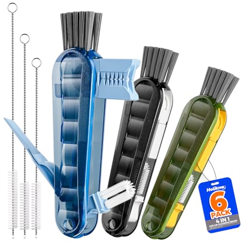 Holikme 6 Pack 4 in 1 Cup Lid Cleaning Brush 3 Straws Bottle Brush,Black - color: Navy & Black & Olive