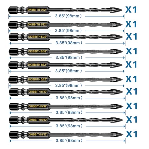 10 Pcs 5/32" Masonry Concrete Drill Bit Set for Tile Brick Glass Plastic Wood, Cross Tungsten Carbide Tip, Hex Shank, Work with Ceramic Porcelain Tile Wall Mirror Paver, 5/32 Inch Drill Bits,4mm - size: 10 Pack 5/32"(4mm)