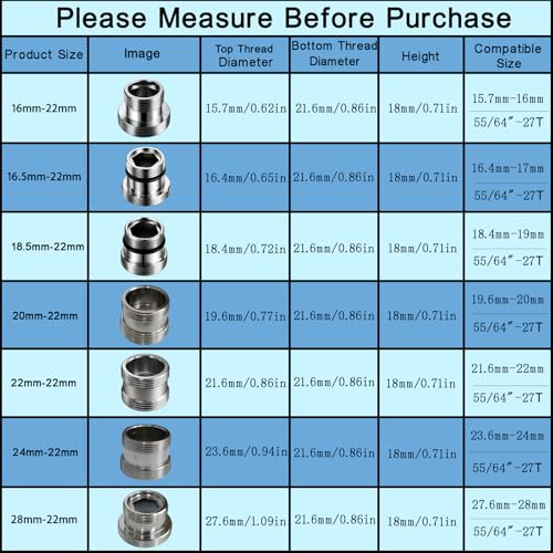 7 Pieces Male Thread Faucet Adapter Kit, Sink Faucet Aerator Adapte - color: Silver, size: MMulti-M22