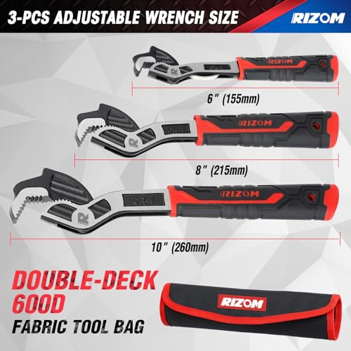 Rizom Pipe Wrench Set, 6” 8” 10” Self Adjusting Wrench, Plumbers Wrench with Self Tightening Function for 9/32”-1 3/8” (7-35mm) Pipe Fittings and Nuts - color: Red