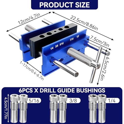 Self Centering Doweling Jig Kit, Drill Jig For Straight Holes Biscuit Joiner Set With 6 Drill Guide Bushings, Adjustable Width Drilling Guide Power Tool Accessory Jigs (XL)