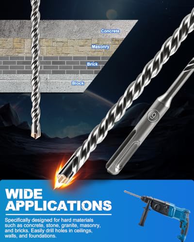 SDS Plus Carbide Cross Tip Concrete Drill Bit - 1/4" SDS-Plus Hammer Drill for Concrete, Brick, Stone & Masonry - 8" Length (10-Piece) - size: 1/4"x8"