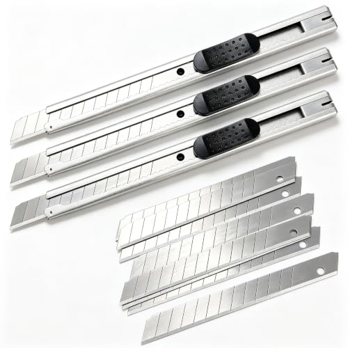 3Pcs 9mm Utility Knife Blades Vinyl knife wallpaper knife Paper Knife with 10pcs Black Blades Replacement for Office, Home, Arts Crafts