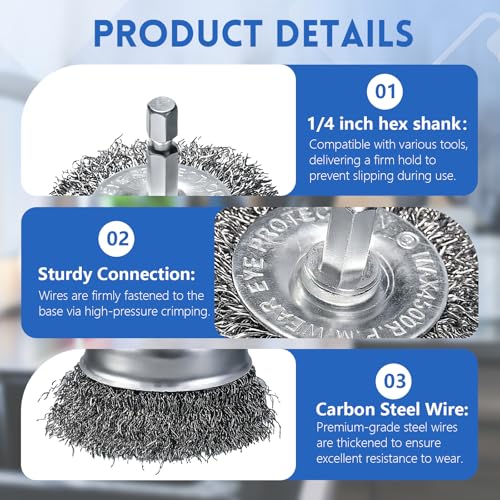 10 Pcs Drill Wire Brushes Wire Wheel Cup Brushes | 1/4 inch hex shank, Suitable for Rust Cleaning, Stripping & Abrasive Applications