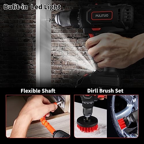 PULITUO Cordless Drill Set, 20V/2.0Ah Electric Power Drill, Torque 45N.m, 25+1 Torque Setting,1/2” Keyless Chuck, 2 Variable Speed Setting, with 43 PCS Bits, Storage Bag - style: ‎20v Drill Pro（Red）
