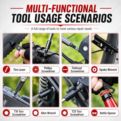 38-in-1 Bike Multitool – Portable Magnetic Bike Repair Tool Set with Tire Levers, Chain Cutter, Hex Wrenches, Spoke Wrenches, Box Spanner, Bottle Opener, and Includes Storage Bag