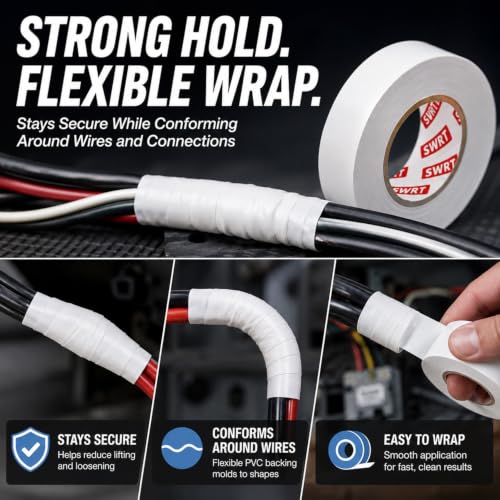 SWRT White Electrical Tape, 6 Pack, 0.7 in x 66 FT, Vinyl Tape - color: White