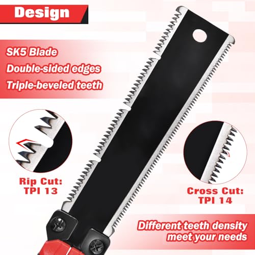 8-Inch Folding Japanese Pull Saw, Double-Edged Hand Saw with SK5 Blade(13/14 TPI), Pocket Camping Saws with Portable Pouch & Brush, Woodworking Flush Cut Pruning Saws for Hard/Soft Wood