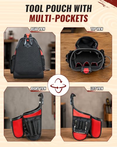 Electrician Tool Pouch with Quick Detach Belt Clip, Heavy Duty Tool Belt Pouches with Notebook Pocket, Tape Measure Holder & Screwdriver Loops for Carpenter, Contractor, HVAC Tech & DIY - size: X-Large Pouch