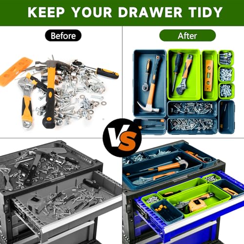 Tool Box Organizer Tray, 60 PCS & 5 Sizes, Blue and Green - color: Blue & Green: 60 PCS