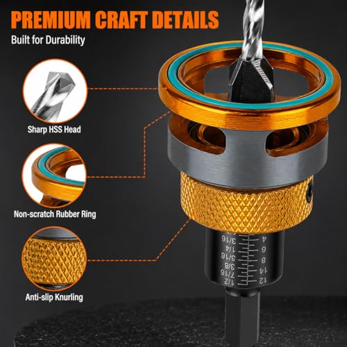 Countersink Drill Bit Set with Depth Stop 4PCS