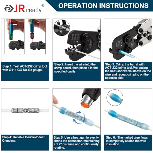 JRready 50Set IP68 Waterproof Heat Shrink Butt Splice Connector Red Environmental Crimp Splice Kit 26–20 AWG (D-436-36, M81824/1-1) Butt Connectors with PVDF/PE Sleeves ST6385-20-50 - color: 20#Red-50Sets