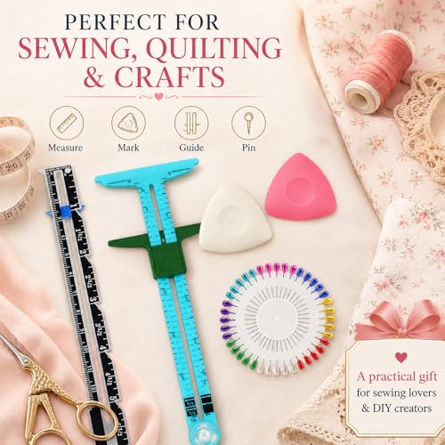 5 Piece Sewing Gauge Set, 5-in-1 Sliding Ruler & Seam Gauge, Blue - color: Blue