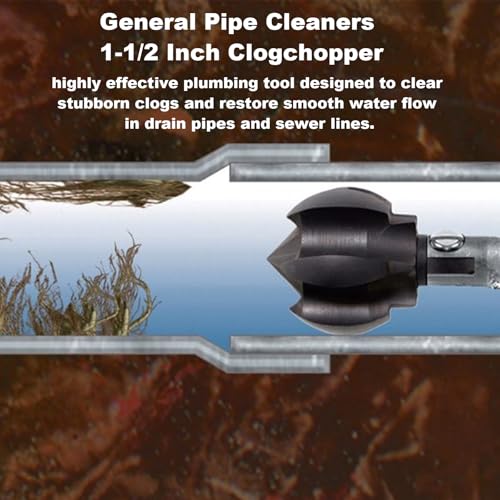 General Pipe Cleaners,Drain Snake Drill Attachment for ClogChopper,1-1/2CG&1-1/2 Inch Multi-Function Root Plumbing Auger Cutter Cleaning Tool,3552369