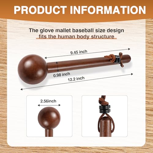 Hollowfly Baseball Glove Mallet 12 Inch Baseball Softball Glove Shaping Hammer with Leather Rope- Quick Create Ball Shaped Pocket for Softball - color: Walnut Wood Color