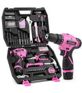 147 Piece Pink Power Drill Drivers Tool Set, 12V Cordless - style: 147 Piece Pink