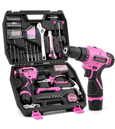 147 Piece Pink Power Drill Drivers Tool Set, 12V Cordless - style: 147 Piece Pink