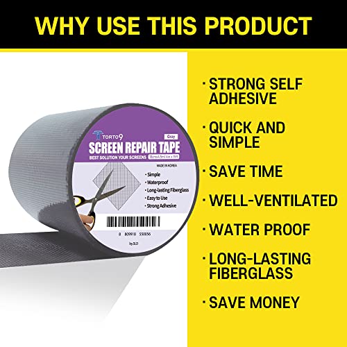 TORTO9 Window Screen Repair Kit, 3-Layer Strong Adhesive & Waterproof Tape Fiberglass Covering mesh (Gray, 4 Inch x 15 FT) - color: Gray, size: 4 Inch x 15 FT