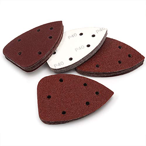 Mouse Detail Sander Sandpaper, 40 grit Palm Mouse Sander Pads, 40 PCS 6 Holes Hook and Loop Triangle Sandpaper by SANJIAN - color: P40