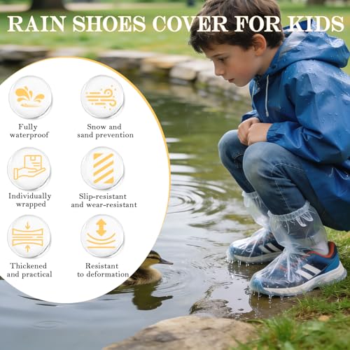 12Pcs Individually Packaged Kids Rain Shoe Covers, Disposable Plastic Shoe Covers for Rain, Portable and Durable, Perfect for Rainy and Snowy Days, Disney Trip (Clear,Kids,12Pcs/6pairs) - size: Kids S 12Pcs