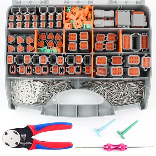 Newdeli 636PCS Deutsch Connector Kit 2 3 4 6 8 12 Pin DT Connectors with Deutsch Crimp Tool(14-20AWG) and Pin Removal Tool Size 16 Solid Contacts Waterproof Automotive Electrical Wire Connectors - size: DT Connector 636 Pcs Multi-Pin Kit