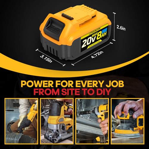 8Ah Replacement Compatible for Dewalt 20V Max Battery with High Capacity | Cordless Power Tools 20 Volt Baterías DCB201 DCB203 DCB204 DCB205 DCB205c DCB205-2 DCB206 2 Pack Batteries Pilas