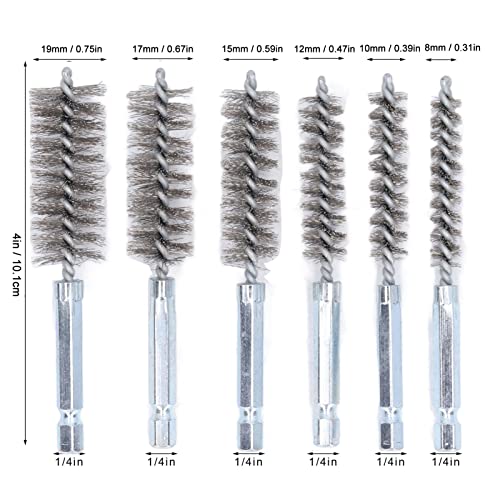 Walfront 6PCS Hole Cleaning Brushes Bore Brush Twisted Wire Cleaning Brush Power Drill Wire Brush 1/4in Hex Shank Steel Wire Silver - size: Steel Wire (Silver)