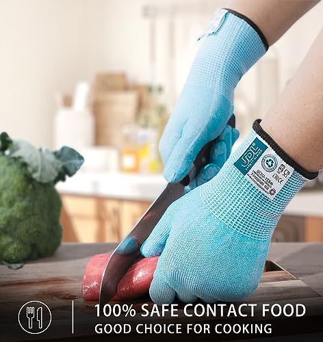 JDL Large Blue Cut Resistant Gloves with Touch Screen, Food Grade, ANSI A5, 3D Stretch Fit, Firm Grip, Suitable for Oyster Shucking, Meat Slicing, Kitchen Protection - color: Blue, size: Large