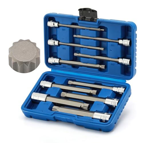 Mayouko 6" Extra Long XZN Triple Square Spline Bit Socket Set, 4mm to 18mm, 10-Piece, 3/8" & 1/2" Drive - style: XZN