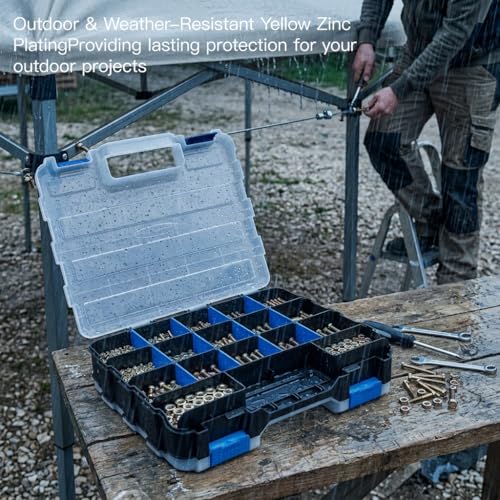 1084pcs Metric Bolt Assortment – 8.8 Grade, M4 M5 M6 M8 M10 M12 Heavy Duty Hex Bolts and Nuts Kit, Yellow Zinc Plating for Outdoor, Durable Storage Case, Ideal for DIY, Automotive, Length: 12-40mm