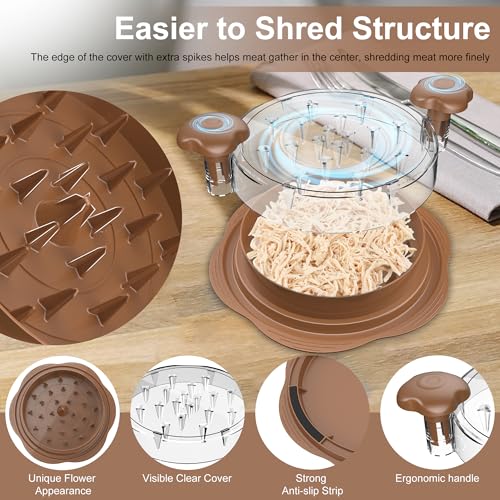 Chicken Shredder Tool Twist Large Meat Shredder with Brush&Fork, Brown - color: Brown