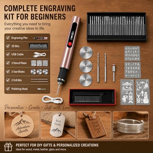 Engraving Pen,Lightweight Kit,35 Bits,3 Speed,Beginner-friendly Craft Tool - color: Pink