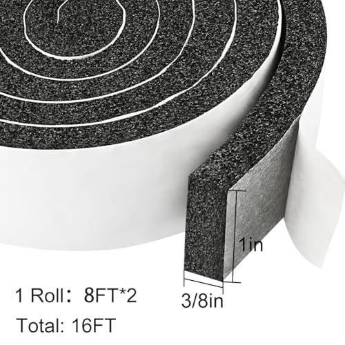 2 Rolls 1 Inch W 3/8 Inch T Weather Stripping Air Conditioner Open Cell Foam Seal Tape, Window Insulation High Resilience Seal Strip for Doors Window,Total 16FT - size: 1IN*3/8IN*16FT