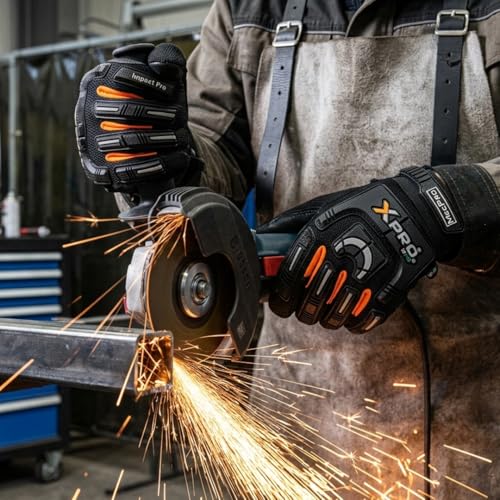 XPRO 16TAV Anti Vibration Impact Resistant Work Gloves, Full Finger, EVA Gel Padding, TPR Protector, Double Stitched, Men - size: Medium