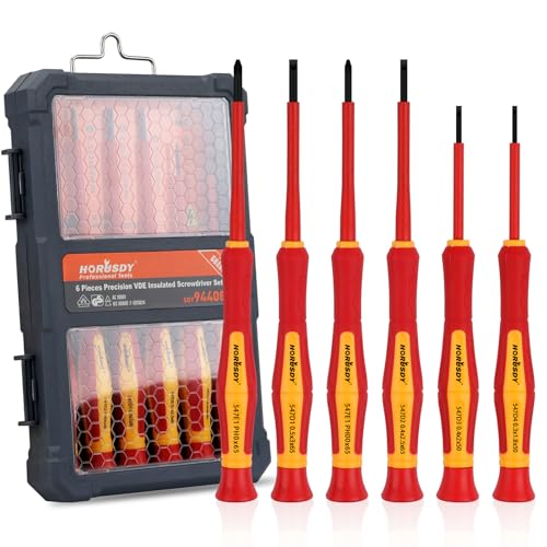 HORUSDY 1000V 6-Piece Mini Insulated Screwdriver Set, Magnetic Tip Mini Electrician Screwdriver Set Slotted(1.8mm,2.0mm2.5mm,3.0mm), Phillips: (PH00, PH0) - style: 6-Piece 1000V Mini Insulated Screwdriver Set