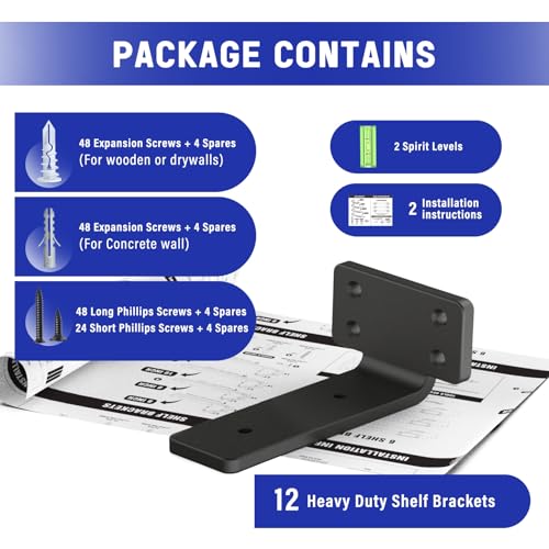 Goovilla Shelf Bracket, Floating Shelf Brackets 4 inch Long, 12 Pack, Black - size: 4 Inch, style: Black 12Pack