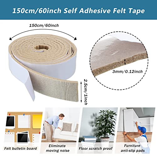 Shappy 2 Pcs Felt Strips with Adhesive Backing Felt Tape Roll Non Slip - size: 120 x 1 x 0.12 Inch