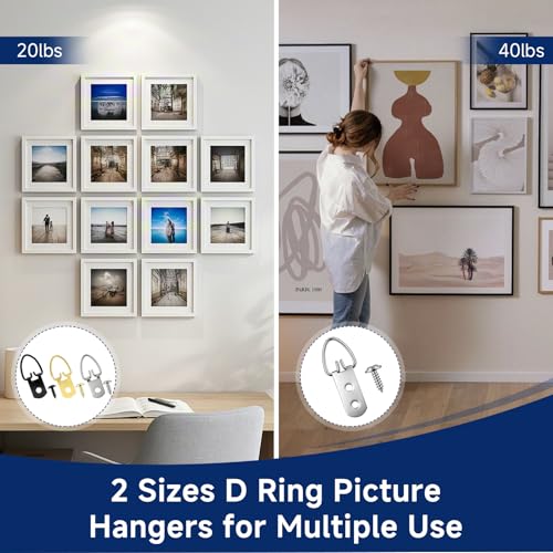 180 PCS D-Ring Picture Hangers Kit, 60 Single Hole & 20 Double Hole Hangers with 100 Screws, 40 lb Load Heavy Duty Picture Hanging Hardware for Picture Frame Mirrors Canvas - size: Multi-Color